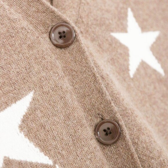 MAGASCHONI 100% Cashmere Star V-Neck Longline Cardigan Camel White S $295 SOFT - Picture 10 of 14